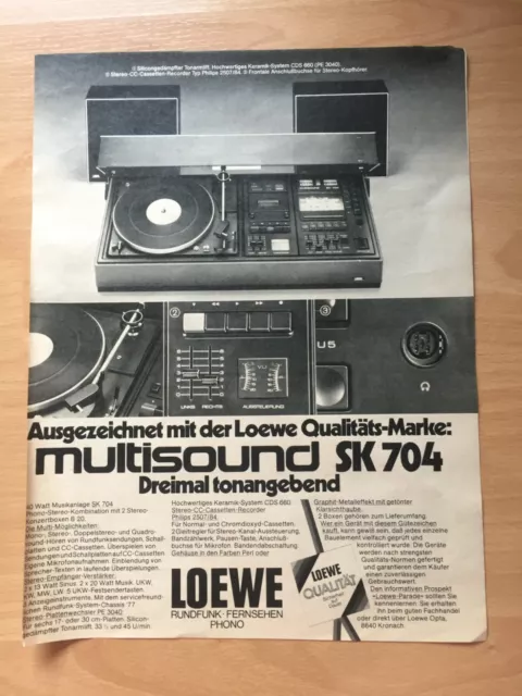 ORIG REKLAME WERBUNG 1975  LOEWE Plattenspieler multisound SK 704