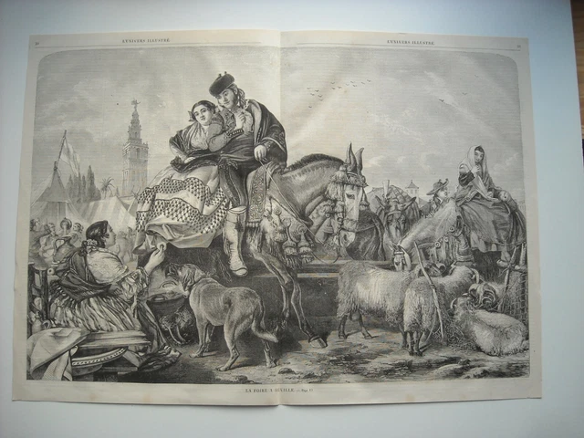Gravure 1859. La Foire A Seville.  Avec Explicatif Au Dos.