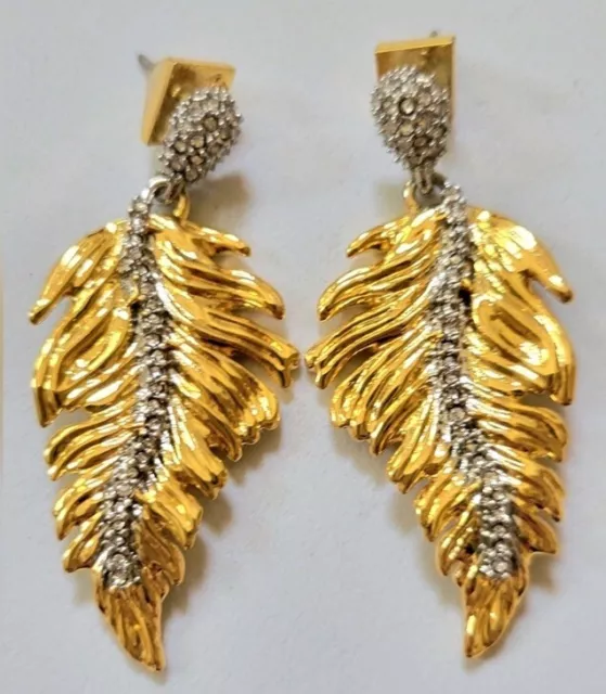 Alexis Bittar Gild Crystal Feather/Leaf Drop Earrings