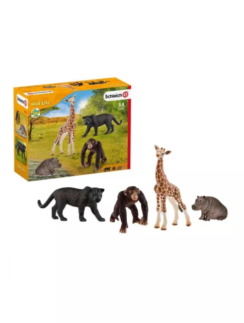 Schleich Wild Life 72162 Wildtier Starter Set Giraffe Affe Nilpferd Panther