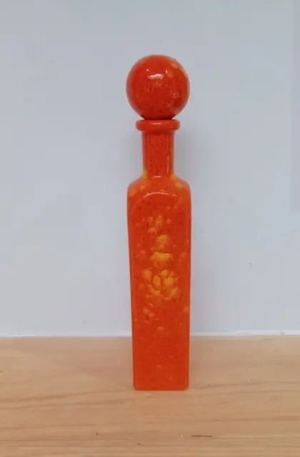 Vintage tall bottle or decanter Orange / yellow 1970s pottery with ball stopper
