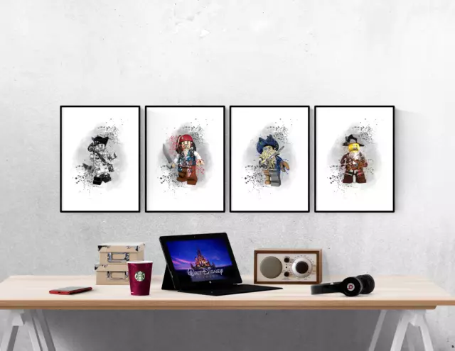 Pirates Lego Watercolour Splash Set Of 4 Prints Pictures Wall Art Poster