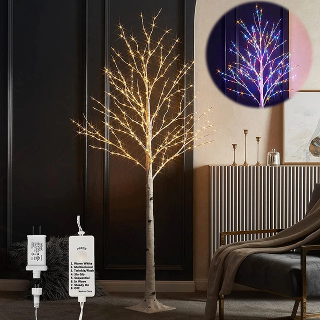 Lighted Birch Tree Plug in with 8 Functions 6FT 330 Multi Color and Warm White F
