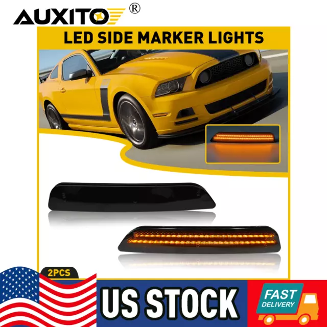 For Ford Mustang 2010-2014 Smoked LED Front Bumper Side Marker Light Amber Lamp