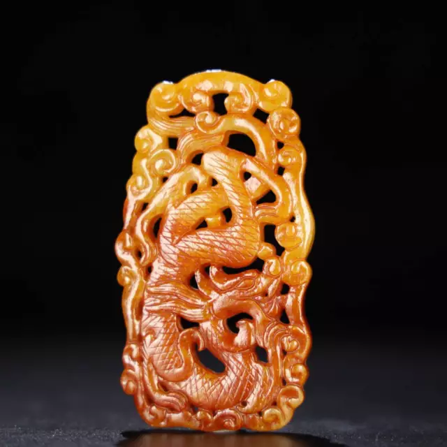 Certified Chinese Natural Hetian Jade Hand-carved Dragon Statue Pendant 15256