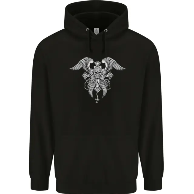 Cross Skull Wings Gothic Biker Heavy Metal Mens 80% Cotton Hoodie