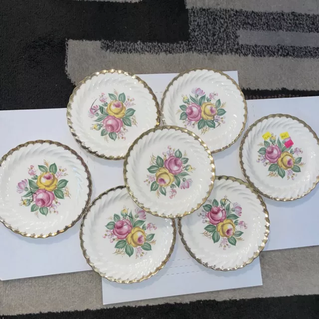 Set Of 7 VintageRoyal China Inc Warranted 22K Gold Quban Royal Bread Plate 7.25