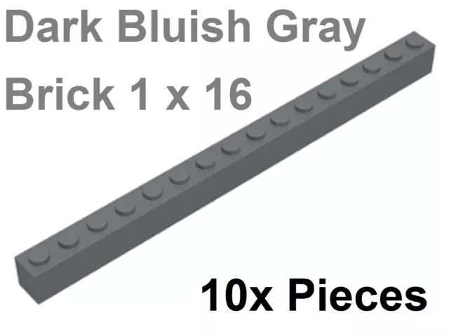 10x Dark Bluish Gray Brick 1 x 16 ID 2465 LEGO® Genuine Stone Grey Pieces