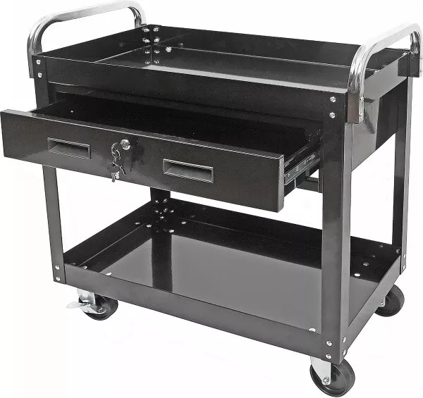 2-Shelf Steel Service Cart with Drawer 30L x 16W x 35H