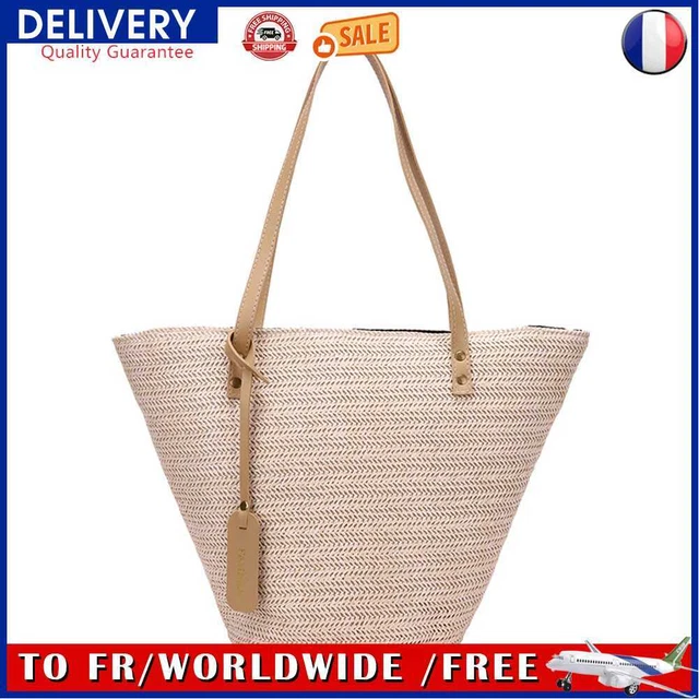 Summer Beach Straw Shoulder Bag Women Holiday Woven Totes Purses (White)