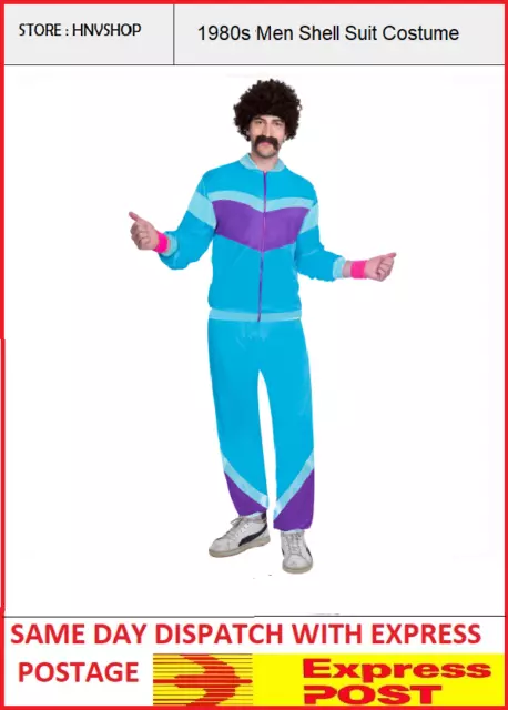 Men 1980s 80s Costume Neon Retro Fancy Fashion Scouser Tracksuit Shell Suit