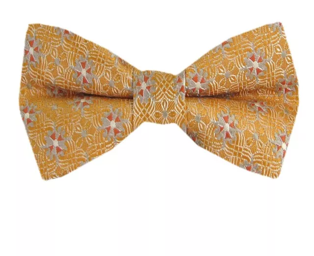 Boy's 100% Gold Silk Designer Pre-Tied Woven Bowtie- NWT