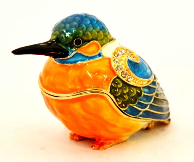 Colorful Kingfisher Bird Trinket Box. Hand Painted Enamel & Swarovski Crystals