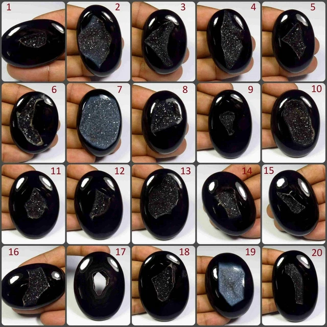Black Onyx Druzy Agate Geode Cabochon Handmade Plain Loose Gemstone OD#6