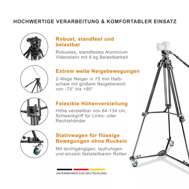 walimex pro EI-9901 Video-Pro-Stativ 138cm with spider, panhead + tripod dolly 2