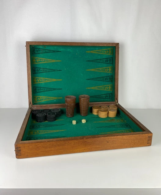 Ancien Jeu De Backgammon Et Dames – Mallette En Bois Pliable – Occasion