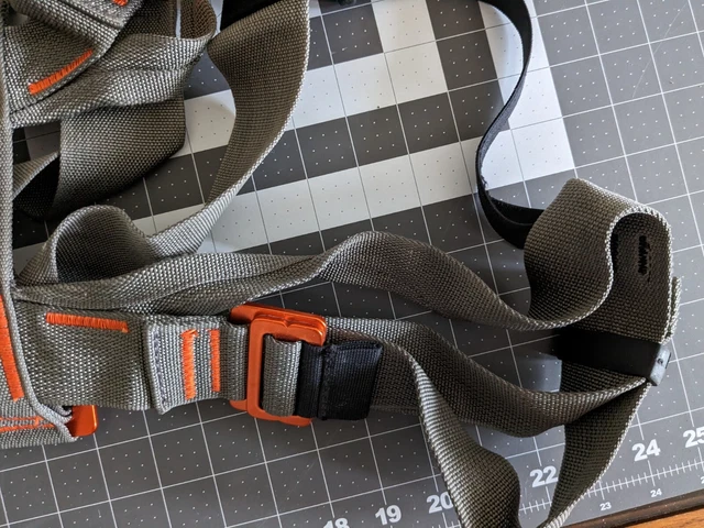 Gently used Black Diamond women's rock climbing harness, small, gray/orange 3