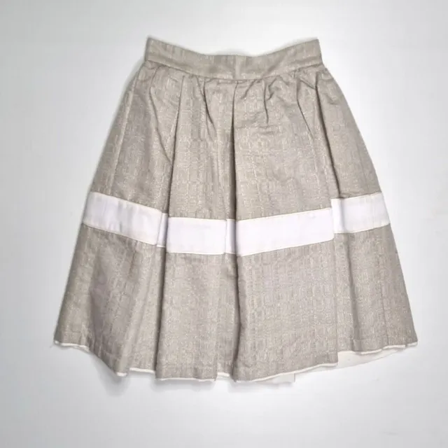 Nicola Finetti Size 6 A Line Pleated Skirt Silver Brocade Made In Australia