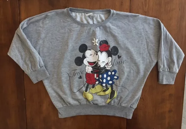 Womens Vintage MICKEY AND MINNIE MOUSE TRUE LOVE SWEATSHIRT Disney GRAY Dolman 2