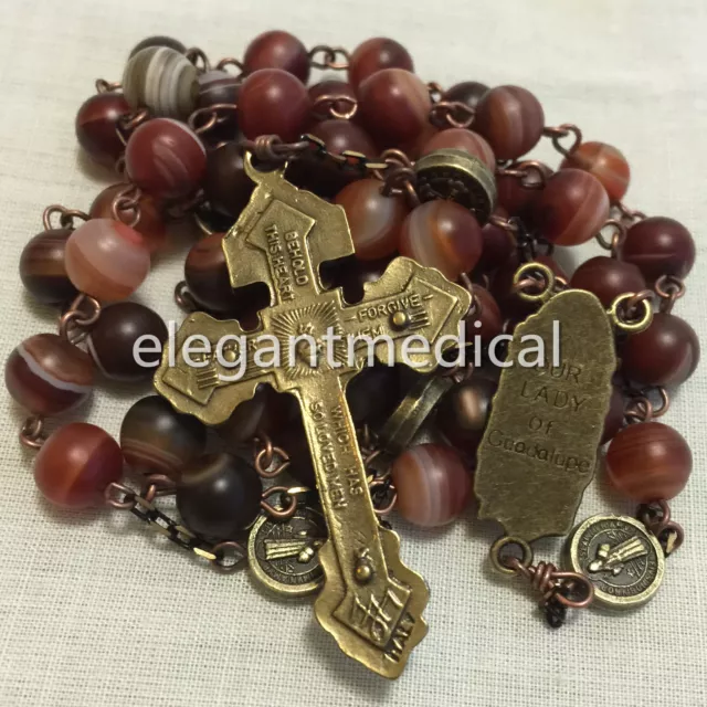 Red Carnelian beads Vintage Catholic St. Benedict Rosary Pardon Cross Necklace