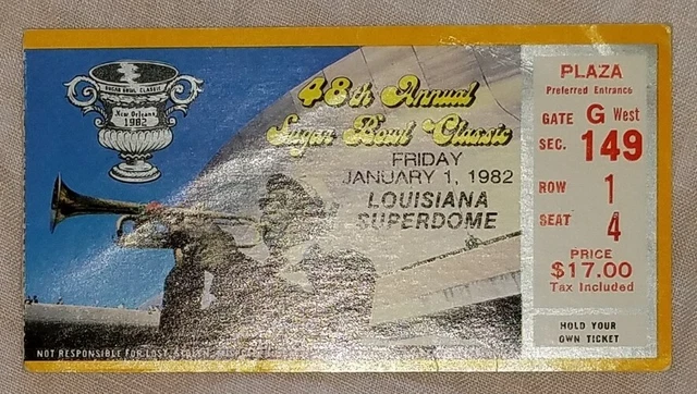 1982 Sugar Bowl ticket UGA vs Pitt, Marino to Brown for the victory HUNKER DOWN!