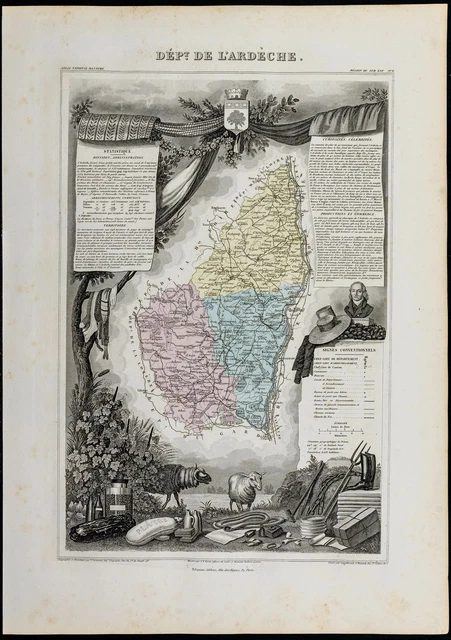 Carte Géographique Ancienne De L'Allier (1869) - Gravure Levasseur | Original XIXe Siècle - Collection