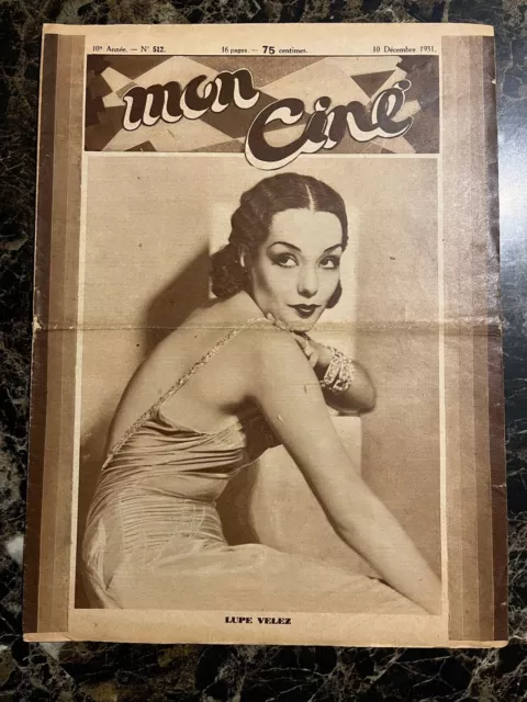 Antique FRENCH MON CINE Magazine Cover LUPE VELEZ Mexican Actress 1930's