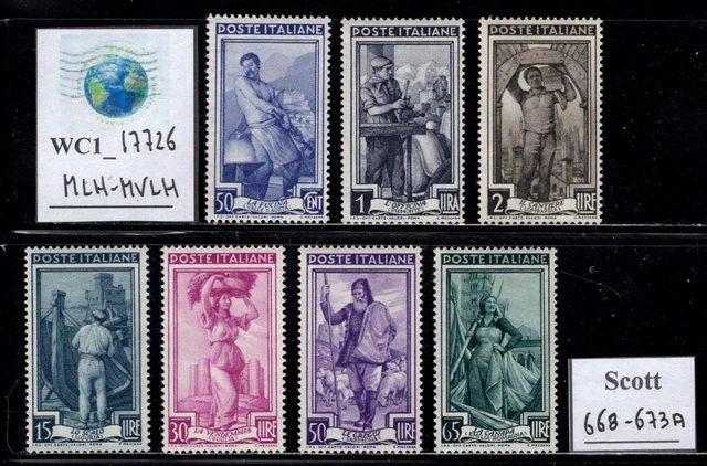 WC1_17726. ITALY REPUBLIC. 1955-1957 ITALY AT WORK set. Sc.668-673A. MLH-MVLH