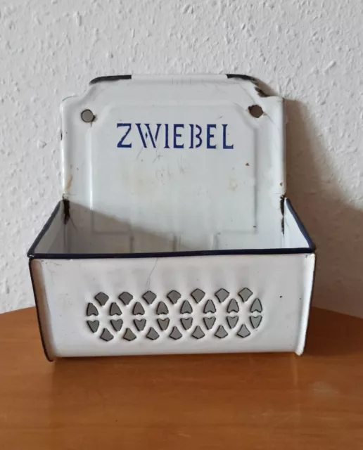 Alter Emaille Zwiebelkorb - Zwiebelschale Hängekorb - Vintage