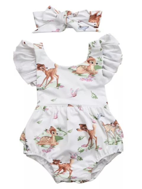 ELSKY Infant Baby Girl Ruffled Cap Sleeve Sunsuit Romper with Self-Tied Headband