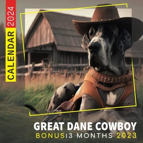 GREAT DANE COWBOY Calendar 2024 Jan 2024 to Dec 2024 Bonus 3 Months
