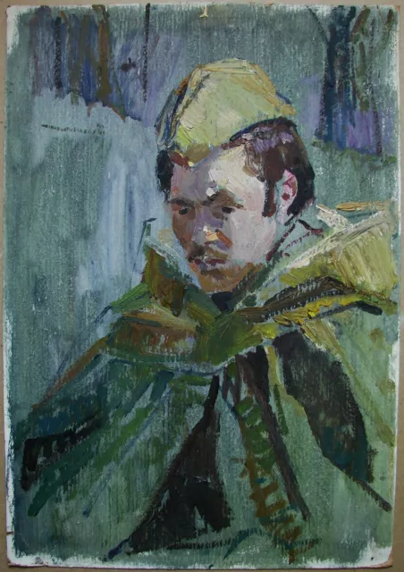 Ukrainian Soviet Oil Painting Portrait Soldier WW2 realism realism