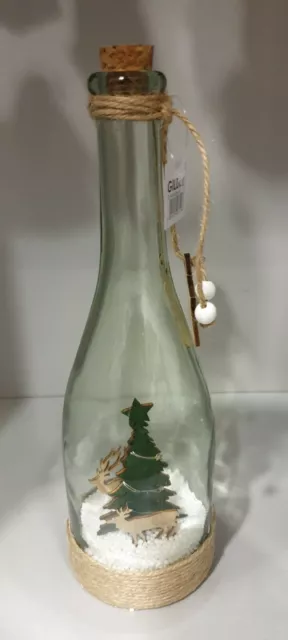 LED Botella de Vino Espumoso Madera Nieve Nacimiento Reno Navidad Regalo Deco