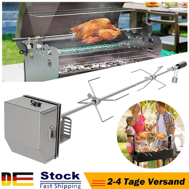 ⭐Universal BBQ Grillspieß Set 142 cm Fleischspieß Drehspieß Edelstahl mit Motor⭐
