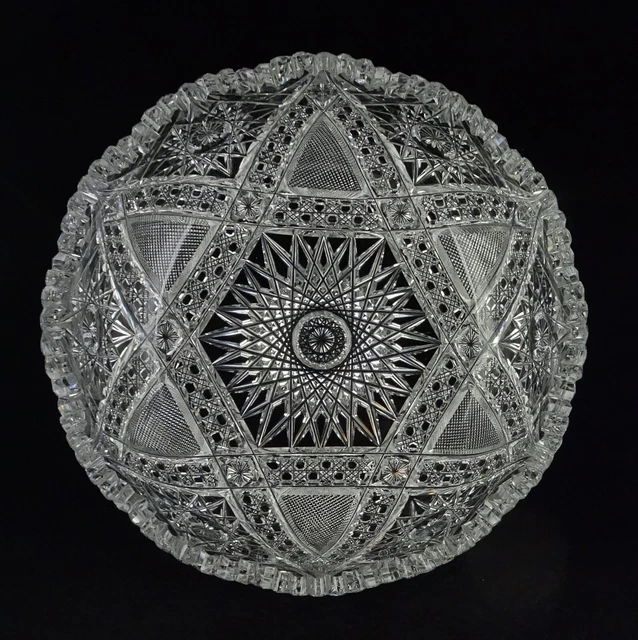 10” Deep ABP American Brilliant Period Cut Glass Bowl Crossed Bars