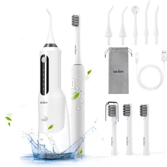 SEJOY Water Flosser Oral Irrigator 5 Jet Tips &Sonic Electric Toothbrush 4 Heads