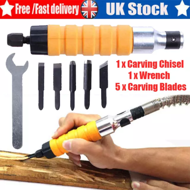 7PC Chisel Electric Wood Carving Woodworking Tools Wrench Motor Set Carpenter UK