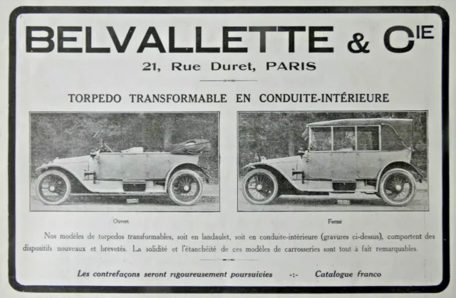 1914 Belvallette Torpedo Press Advertisement In Landaulet Conduit-Interior