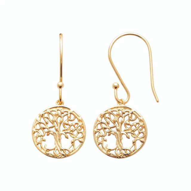 Boucles D'oreilles Pendantes En Plaqué Or 18 Carats - Motifs Ajourés, Fermoir à Puces