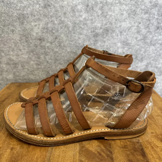 Ralph Lauren Women's boho design tan leather strappy flat sandals 7/37.5/5