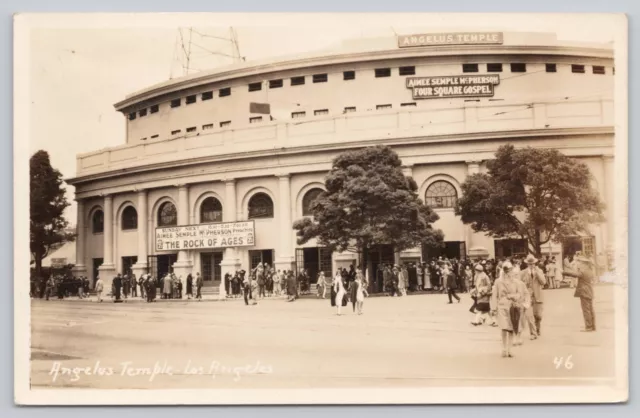 Los Angeles California, Angelus Temple Sunday Crowd VTG RPPC Real Photo Postcard