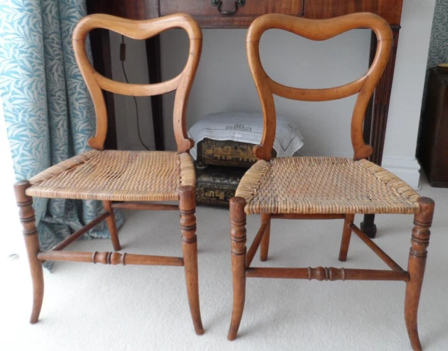 Pair of Antique Early Victorian Children's Walnut Balloon Back Chairs Cane Seat
