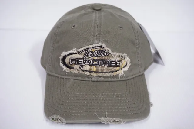 Team Realtree Distressed Adjustable Strap Baseball Hat Cap - Olive Green & Camo