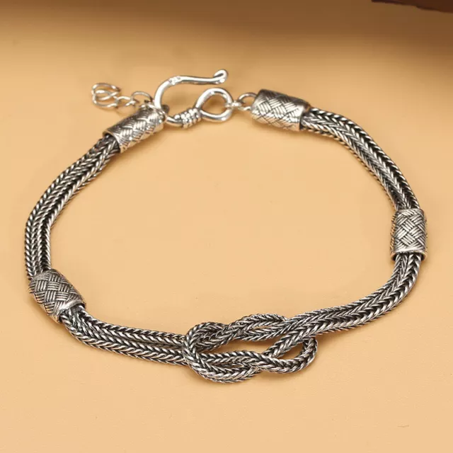 Pure S925 Sterling Silver 925 Chain Men Women Braided Wheat Link Bracelet