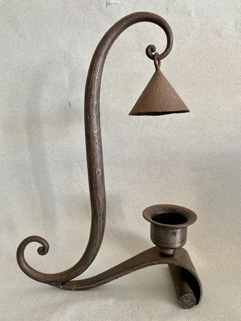 Bougeoir Vintage En Fer Forgé Et Bois, Lampe Tulipe Globe Ambré 26,5 Cm, Décoration Intérieure