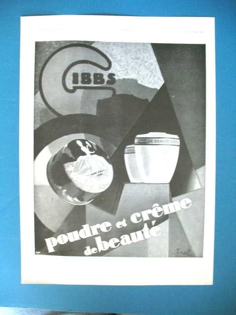 PUBLICITE DE PRESSE GIBBS POUDRE ET CREME DE BEAUTé ILLUSTRATION EREL AD 1930
