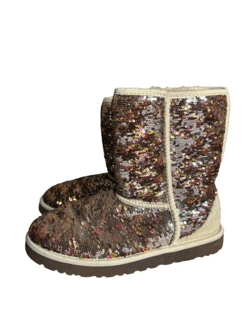 UGG Size 8 Champagne Rose Gold Sequin Sparkle Sheepskin  Boots