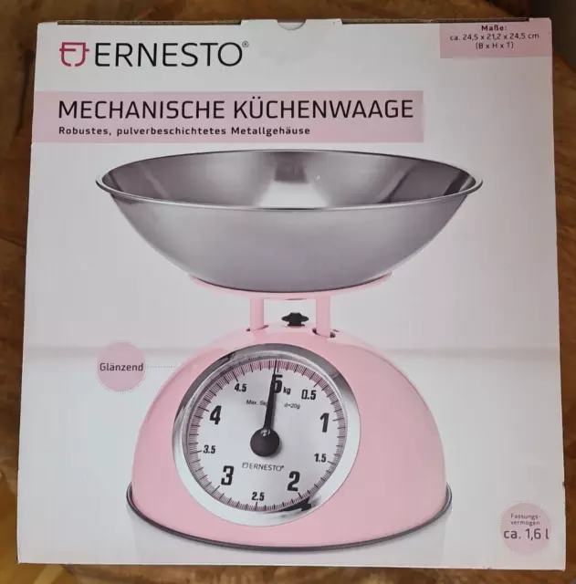 Küchenwaage, Mechanische Küchenwaage, Retrowaage, bis 5 kg, rosa