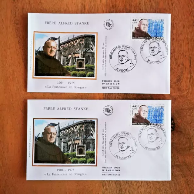 ⭐ FRANCE 2 Enveloppes Soie FDC Frère Alfred Stanke 2000 - Timbre Poste ⭐