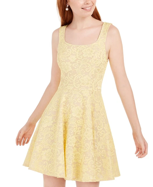 Speechless Juniors' Lace Fit & Flare Dress Yellow Size 7